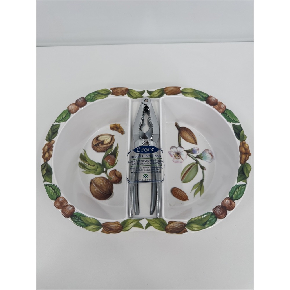 Vintage Melamine Sectioned Nut‎ Serving Bowl With Cracker Made in Italy NEW